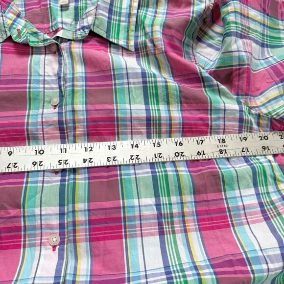 Talbot's Shirt Womens Large Button Up Top Pastel Plaid Lightweight Madras Preppy - Picture 6 of 8